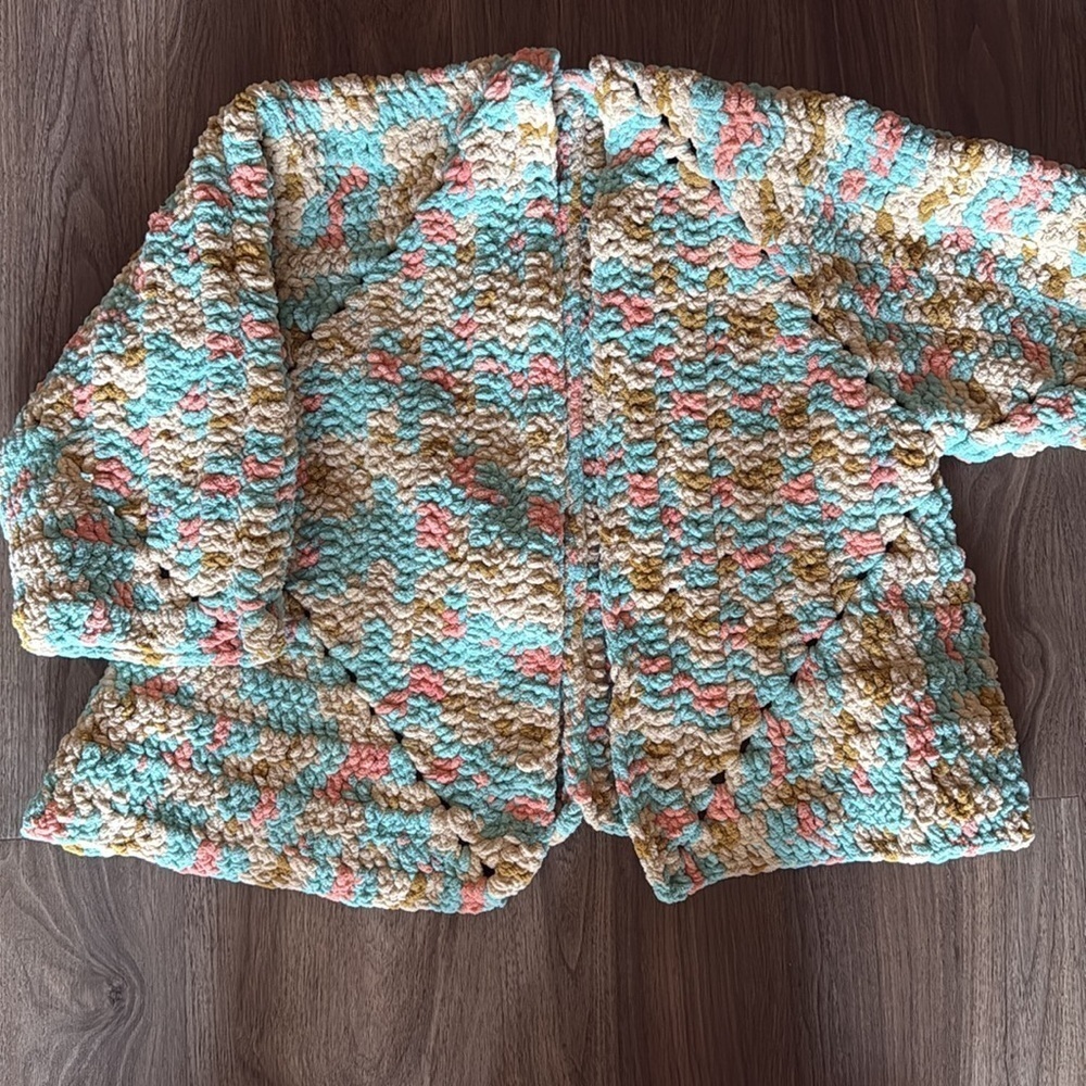 Vintage chunky handmade knit, multicolored cardigan and hat medium - Picture 8 of 12